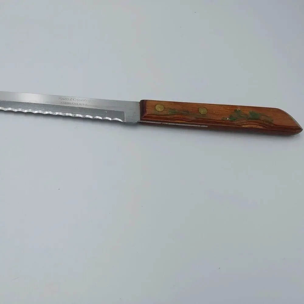 Town & Country Slicer 8.5” Stainless Serrated Blade Wood Handle‎ Knife USA